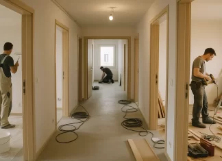 ekipy wykończeniowe rotują między mieszkaniami przy seryjnym wykończeniu wielu lokali