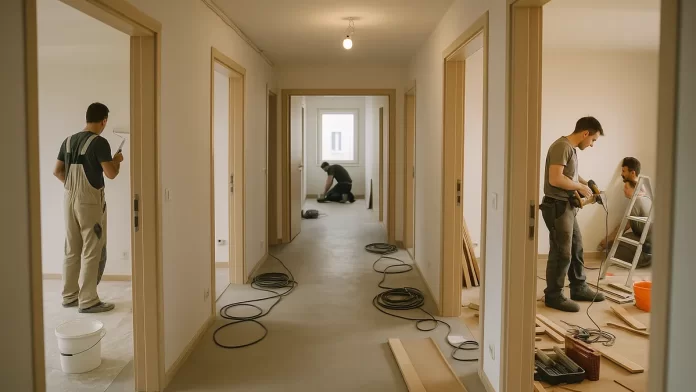 ekipy wykończeniowe rotują między mieszkaniami przy seryjnym wykończeniu wielu lokali